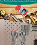 Compact Twenty Piece Wrench Set With Metric And SAE Sizes hung on tool wall, including storage pouch for easy organization.