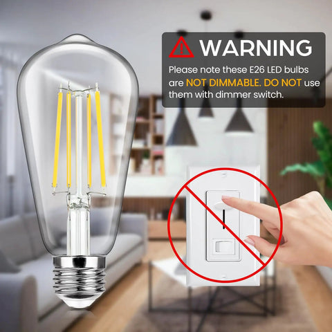 4 Pack Vintage E26 LED Edison Bulbs 100W Equivalent 1400LM High Brightness 8W ST58 Filament Bulbs 5000K Daylight White with warning