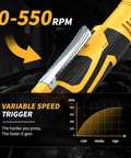 Cordless Three-Eighths Inch Ratchet Wrench Set With 45 Ft Lbs Torque And Variable Speed Up To 550 RPM, 16.8 Volt Power Tool For Auto Maintenance, Easy Nuts And Bolts Tightening And Removal showing variable speed trigger