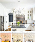 Sputnik Chandelier Light Fixture With Chrome Finish in modern kitchen setting showcasing ambient lighting effects.