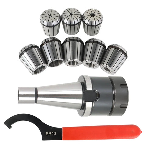 Beefy 10-Piece Collet Chuck Set With NMTB 40-Taper, Box Included, Alloy Steel, for CNC Milling Machines and Engraving Lathes