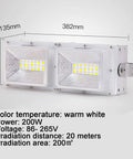 Heavy Duty 200W Led Flood Light For Outdoor Yard Security, 200W waterproof with adjustable head, dimensions shown.