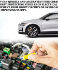 Hand using 120Piece Mini Blade Fuse Kit With Puller Tool Color Coded Inserts All In One Auto Fuse Set for vehicle safety