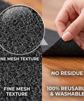 Close-up of Non Slip Rug Grippers Kit With 12 Reusable Washable Pads, showing fine mesh texture and application on hardwood floor.