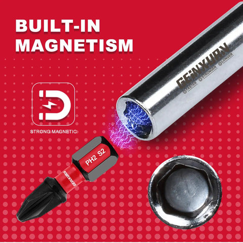 Built-in magnetism feature of 9 Piece CrV Screwdriver Bit Holders Set with socket and magnetic extension