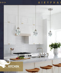 Modern Nickel Crystal Pendant Light Dimmable LED Fixture For Kitchen Island And Dining Room in white kitchen setting