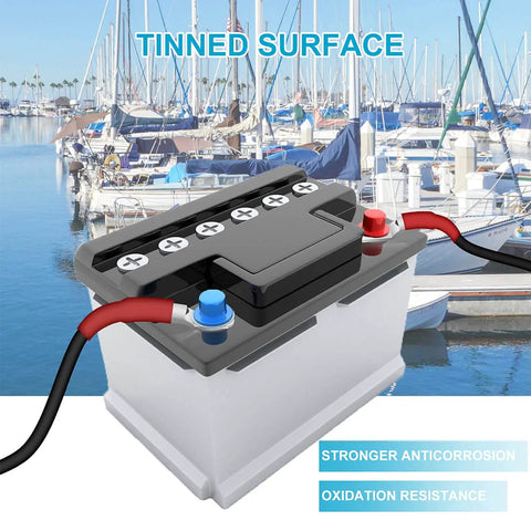 Battery with 132 Piece Battery Terminal Connectors Kit For 4 6 8 10 AWG Wire in marine setting with tinned surface