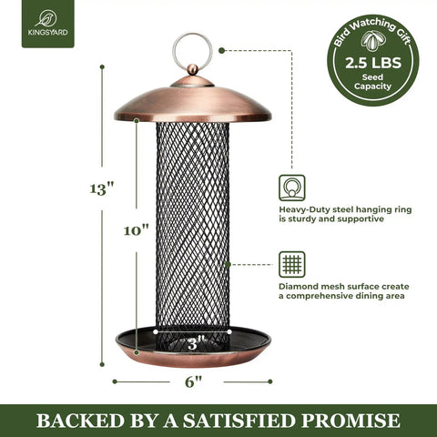 All Metal Squirrel Resistant Tube Bird Feeder With Large Tray And Weatherproof Roof 2.5 Lb Capacity Ideal For Sunflower Seeds Or Mealworms