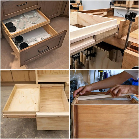 16 Inch Wood Drawer Slides That Glide Like A Dream Classic Center Bottom Mount Replacement Rails Heavy Duty Wooden Cabinet Hardware in use with drawers.
