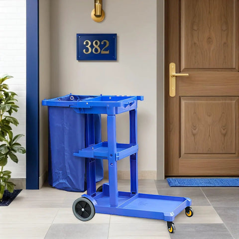Industrial Cleaning Cart Bag Replacement Sturdy Polyester Janitorial Trolley Bag Liner Built For Workhorse Performance With Leakproof Design Large Capacity For Organizing Cleaning Tools In Supply Closets And Demanding Environments, blue cart bag