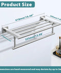 16 Inch Wall Mounted Towel Rack With Tower Bars In Brushed Nickel, SUS 304 Stainless Steel Bathroom Shelf dimensions view