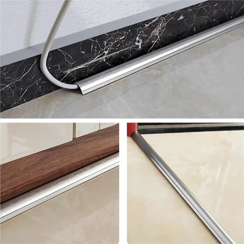 Aluminum Alloy Cable Raceway Concealer Self Adhesive Floor Cord Cover showcasing installation on marble and wood floors