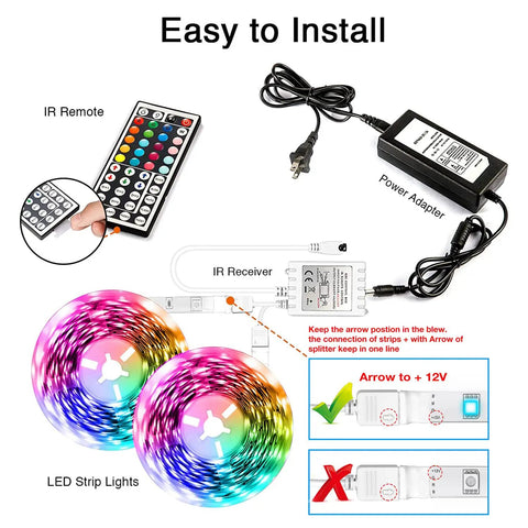 100 Feet LED Light Strips for Bedroom With Color Changing LED Tape 44 Key Remote Two 50 Foot Rolls setup essentials