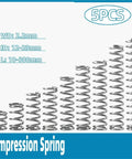 Five Pack Heavy Duty Compression Springs Made From Stainless Steel Wire With 2.2mm Diameter And 21Mm Size Fit For All Kinds Of Durable Home And Industrial Projects That Need Reliable Tension Control Today displayed in varying lengths.