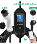 On The Go Portable EV Charger With Type 2 And GBT Plugs Delivers 3.6KW Quick Charge showing 5m cord and WiFi app control.