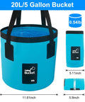 5 Gallon Collapsible Bucket With Handle For Camping Car Wash Beach Gardening RV Laundry And Emergency Prep shown folded and open