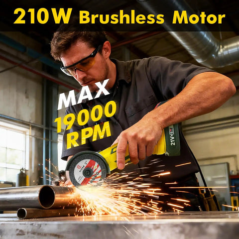 Person using Cordless 21V Mini Angle Grinder Kit With Brushless Motor High Speed Electric Grinder Tool 210W Power 19000 RPM