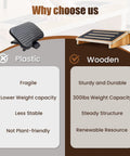 Comparison of plastic and wooden ergonomic under desk foot rest with non slip surface for better posture and circulation.
