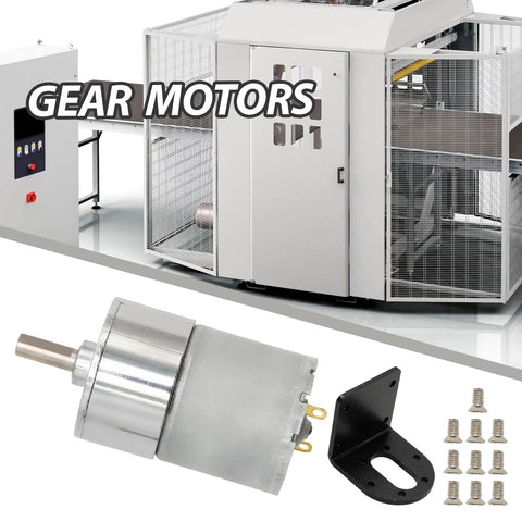 Aynaxcol JGB37-520 12V geared DC motor with 37mm gearbox, output shaft, mounting bracket, and screws
