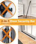 2 Pack 2-In-1 Door Security Bar For Hinged And Sliding Glass Doors, Heavy-Duty Steel Jammer with illustrations preventing break-ins