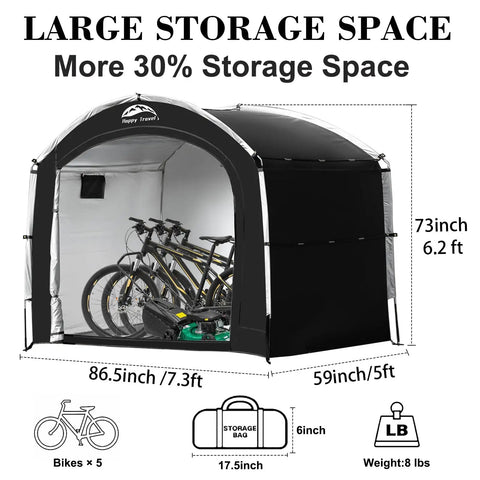 Outdoor Bike Storage Tent Shed With Window Waterproof Portable Shelter for 2 to 8 Bikes showing large interior space