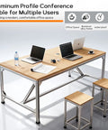 Badass Rock Solid Heavy Duty Aluminum Work Table With Thick Wood Top And Tough Utility Workbench For Garage Workshop Kitchen Prep And Commercial Packing Rack, designed for multiple users with aluminum frame and wooden surface.