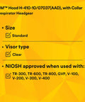 3M Hood H-410-10/07037 with collar, standard size, clear visor, NIOSH approved for TR-300, TR-600, TR-800, GVP, V-100, V-200, V-300, V-400
