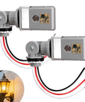 Two Pack Photocell Sensor For Outdoor Lights Dusk To Dawn Photoelectric Switch 120VAC 50 To 60 Hz Swivel Mount Weatherproof IP54 For Backyard Barns And All Outdoor Lighting, two sensors with wires