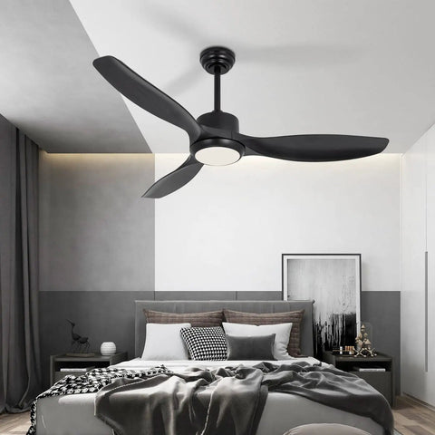 Black Boss 52 Inch Ceiling Fan With Remote And Light Dimmable 22W LED Light DC Motor in bedroom view