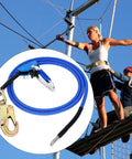 Half Inch Wire Core Flip Line For Tree Climbers And Arborists 10 Foot Length With Triple Lock Carabiner and Steel Snap, blue rope
