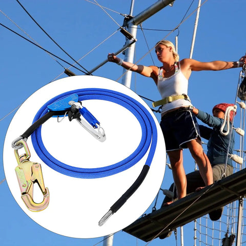 Half Inch Wire Core Flip Line For Tree Climbers And Arborists 10 Foot Length With Triple Lock Carabiner and Steel Snap, blue rope