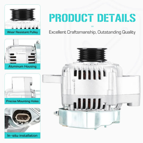 Front view of Beefed Up Alternator Replacement For Tacoma 2.4L 2.7L And 4Runner 2.7L 1996 1997 1998 1999 T100 1997 1998 with housing details