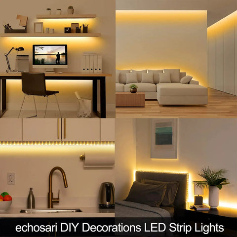 Battery Operated LED Strip Lights 16.5 Ft With 150 LEDs 2835 SMD Remote Control Warm White 2700K in home decor settings