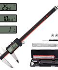 HARDELL digital caliper, stainless steel, 0-8 in, large LCD, inch/fraction/mm conversion, case included