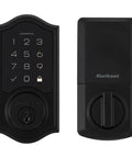 No Sweat Keyless Entry Touchpad Electronic Deadbolt Door Lock With Rock Solid Grade 2 Certified Security And Slick Capetown Finish, matte black keypad and lock.