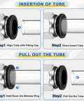 Diagram of Two Pack Push To Connect Pneumatic Fittings For One Half Inch Tubing And One Eighth Inch NPT Male use instructions