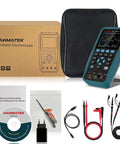 Handheld Digital Oscilloscope 50 MHz Dual Channel With Three Point Five Inch TFT Backlit Display, accessories shown.