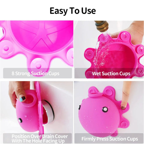 Deep Pink Silicone Bathtub Overflow Drain Cover With Strong Suction Cups For Extra Water And Longer Soaks, Easy Install