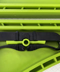 Close-up of Portable Saw Featherboard Crafted For 5/8 Or 3/4 Slot With Rock Solid Eva Foam, showing black and green components.