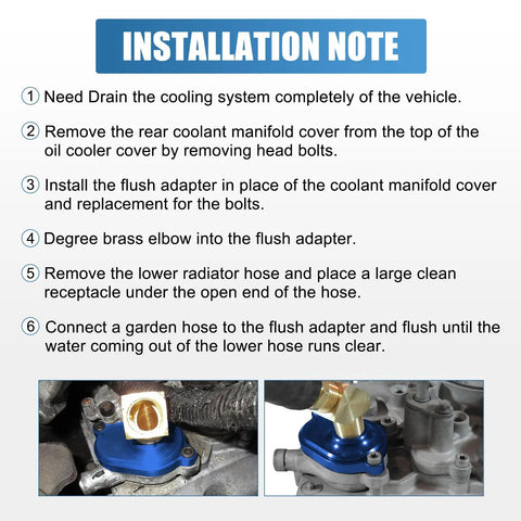 Installation steps for 6.0L Oil Cooler Flush Kit With T Port And Aluminum Anodized Adapter For Ford 6.0 Diesel
