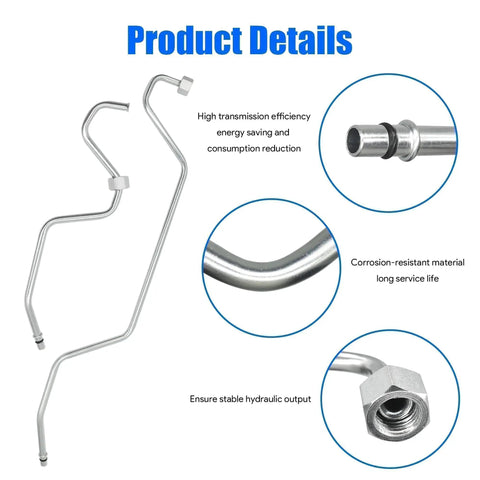 Rack Pinion Transfer Lines Hard Lines Kit Direct Fit For 2008 Through 2014 GMC And Chevrolet Yukon Sierra Tahoe Suburban Avalanche Silverado Cadillac Escalade ESV Includes 15254059 15254058 Plug And Play Ready Heavy Duty Upgrade silver steel lines