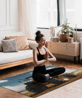 Woman meditating on Farm Tractor Themed Area Rug 40 By 60 Inch Non Slip Stain Resistant Low Pile Floor Mat For Living Room