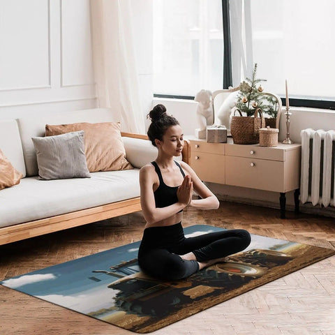 Woman meditating on Farm Tractor Themed Area Rug 40 By 60 Inch Non Slip Stain Resistant Low Pile Floor Mat For Living Room