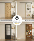 Heavy Duty Sliding Barn Door Track Kit With Ceiling Mount Box Rail For Single Door Easy Install Five Foot Rail Fits Doors Up To 26 Inches Wide And Panels Up To 30 Inches Wide 1.1 To 1.97 Inches Thick shown installed with four door styles