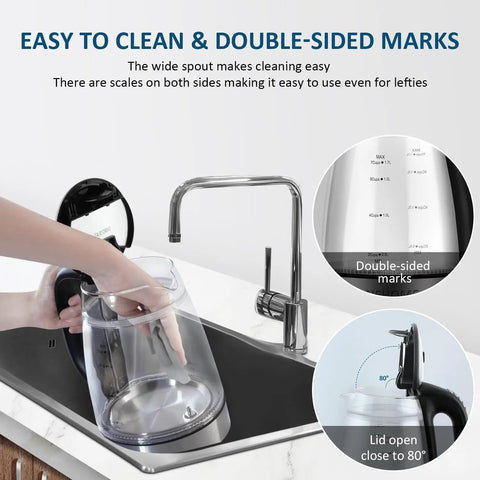 Person holding Electric Kettle With Temperature Control, 6 Presets For Tea, Coffee And Herbal, Fast Boil 1.7L over a sink