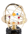 Gold Tone Solar System Model Decoration with iron and plastic, featuring colorful planets on a black base, educational desk ornament