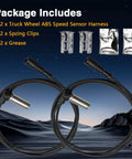 Two black truck wheel ABS speed sensor harnesses with metal sensors and connectors