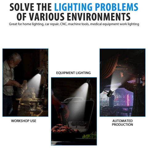 Magnetic LED Flexible Work Light With Pro Grade Gooseneck And Magnetic Base in workshop, equipment lighting, automated production.