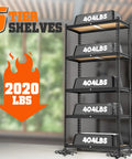 Tough As Nails 5-Tier Metal Shelving Unit Heavy Duty Storage Rack with capacity markings, 35 x 16 x 70 inches for organizing tools.
