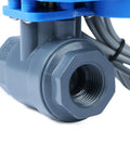 Half Inch UPVC Motorized Ball Valve With Full Port, 2 Wire Auto Return, 9-36V AC DC, Normally Closed, Lightweight Plastic Electrical Valve